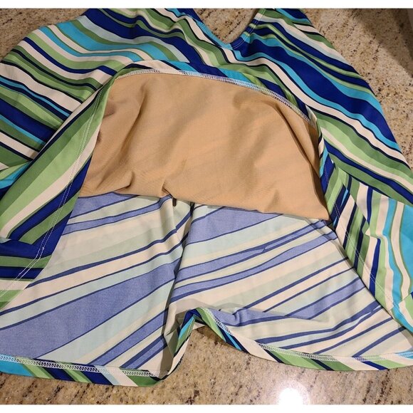 LL Bean Tankini Swim Skirt Set Plus Size 18 Blue Green Stripe Halter - Picture 11 of 16